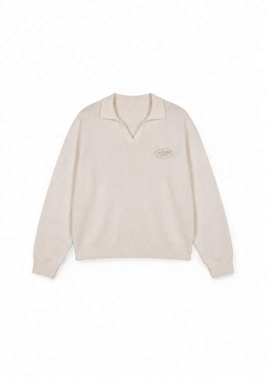 Across The Lines Ivory Knitted Polo