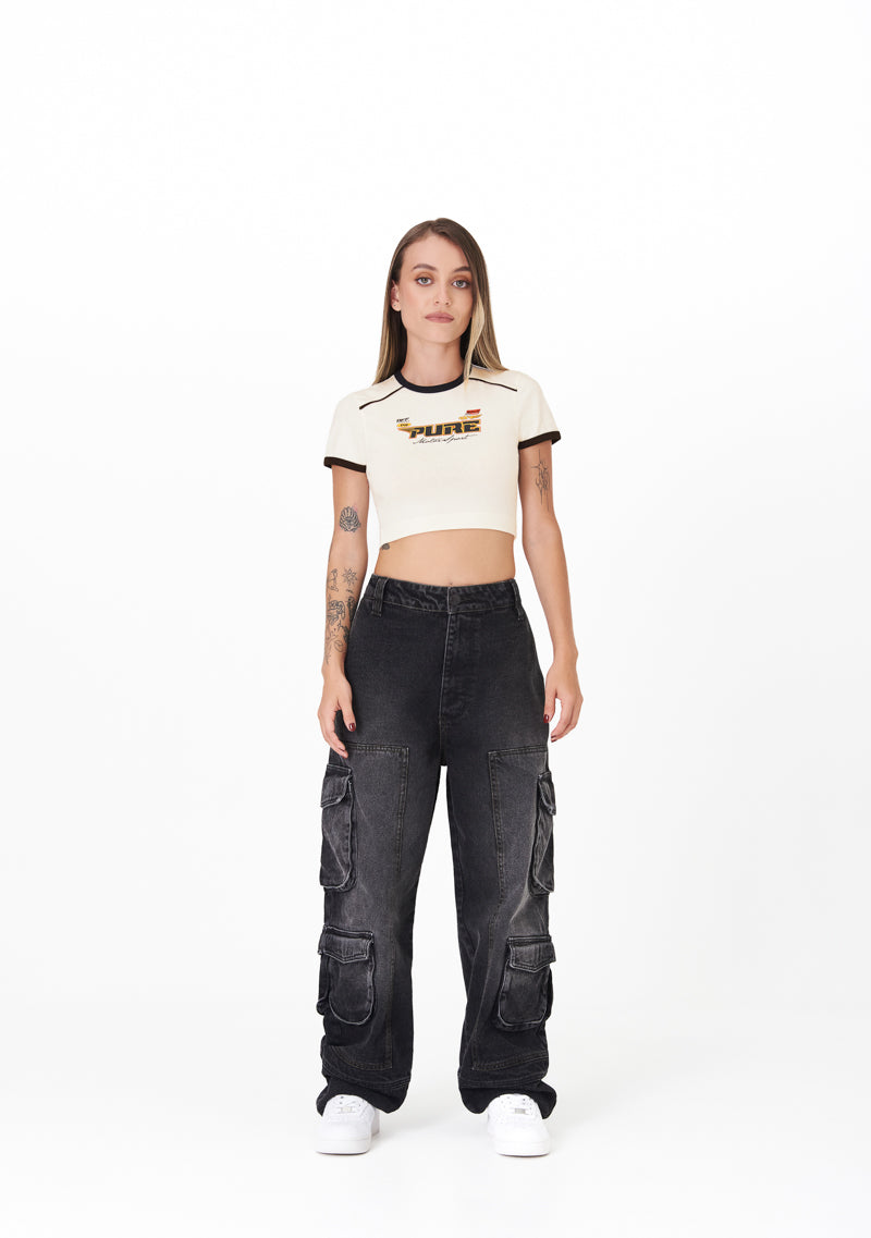 Motorsport cream crop top