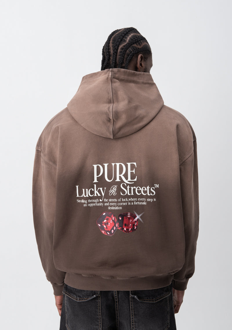 Lucky streets brown washed hoodie