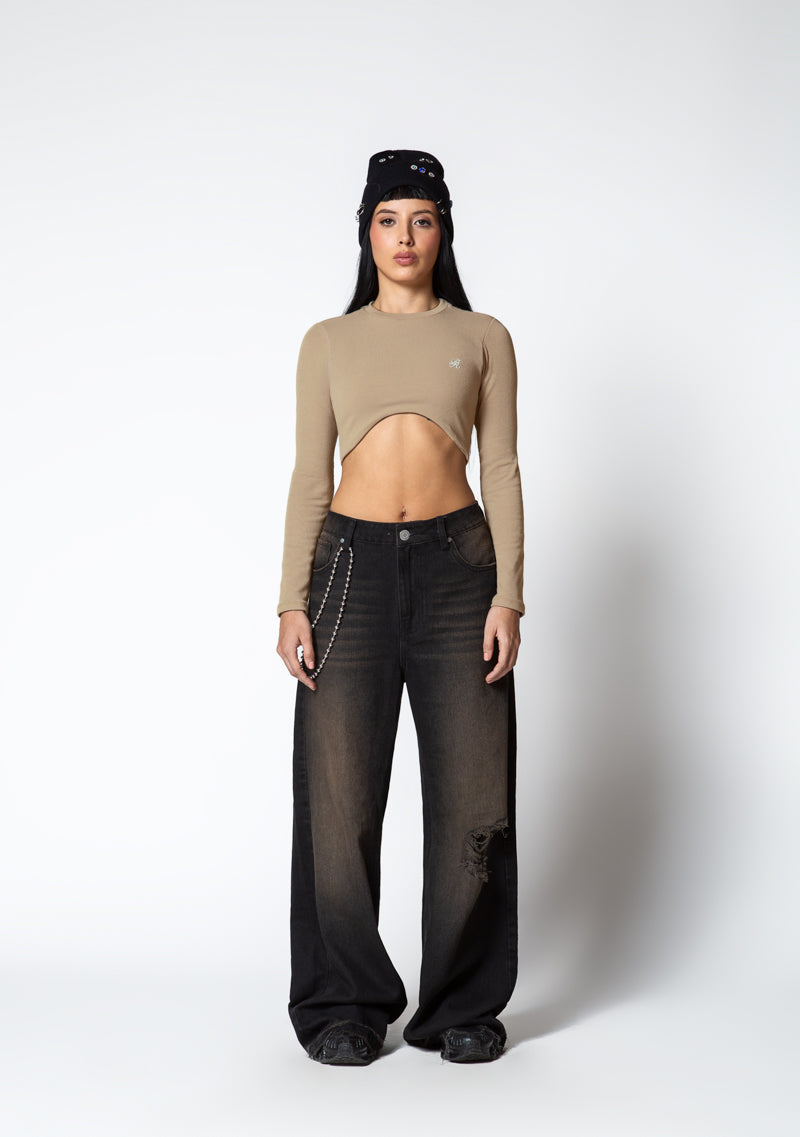 Dopamine brown Long sleeve crop top
