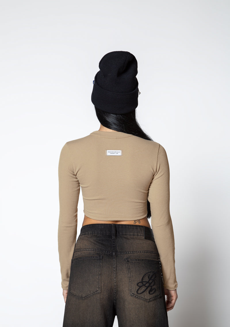 Dopamine brown Long sleeve crop top