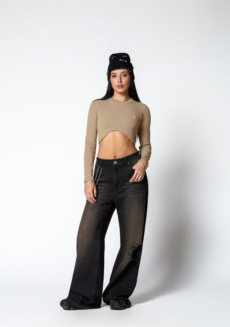 Dopamine brown Long sleeve crop top