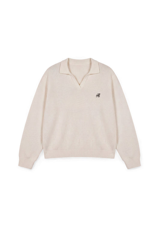 Across The Lines Ivory Knitted Polo